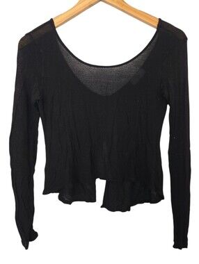 🖤 S21 Black Sheer Lightweight Long Sleeve Peplum Top | Size Small